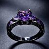1 Pc Black Golden Color Princess Cut Purple Stone CZ Claw Rings Wedding Band Jewelry Valentine's Day Gifts