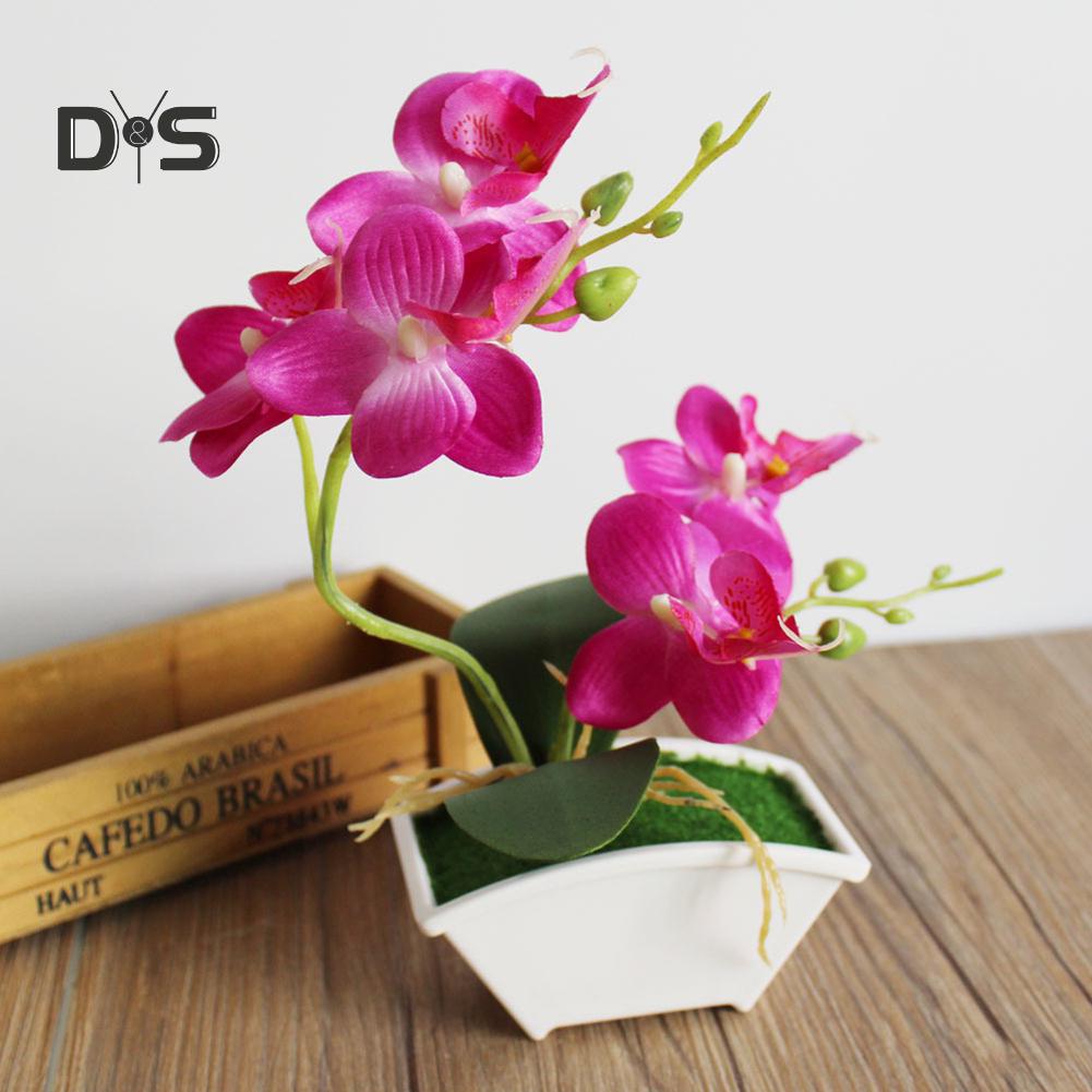 Artificial Butterfly Orchid Flower Phalaenopsis Home Office Decor with Flowerpot