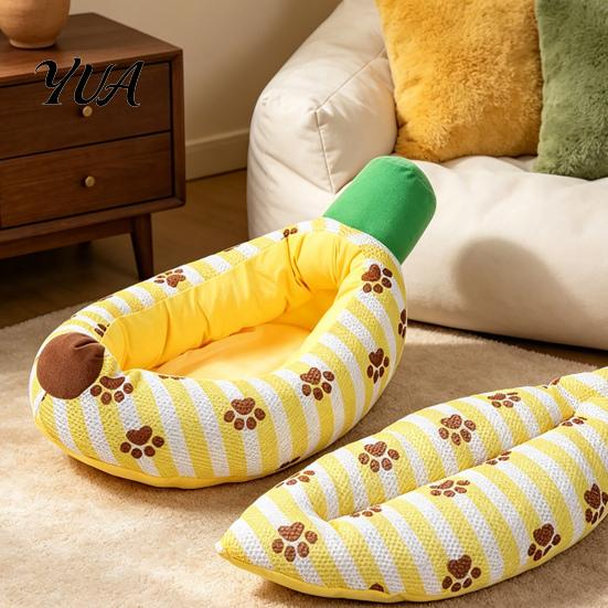 Cozy Kitten Sleeping Mat Banana Cat Bed, Snuggle Bed with Raised Edge, Soft Pet for Cats Breathable Mesh Cover, Funny Indoor Small Dogs