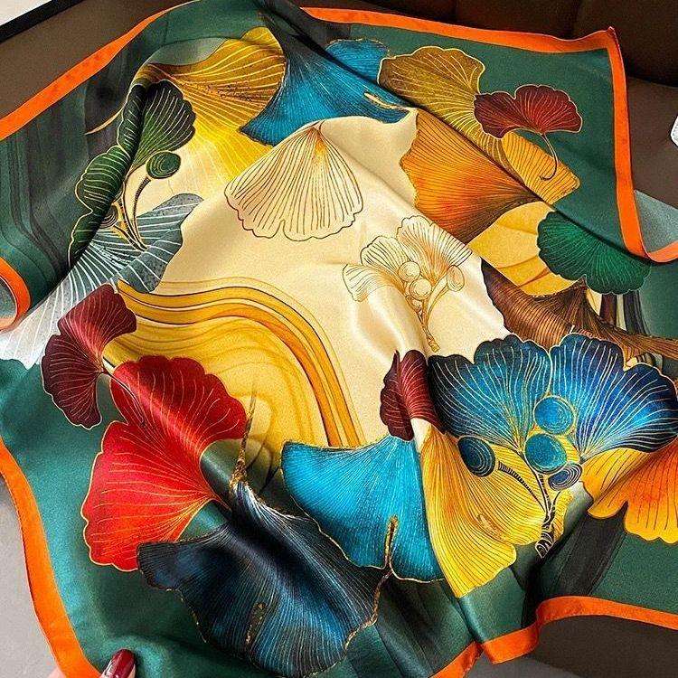 Женский маленький квадратный платок в китайском стиле ретро с лесным принтом, похожий на шелк | Весенне-летний платок для защиты шеи для женщин