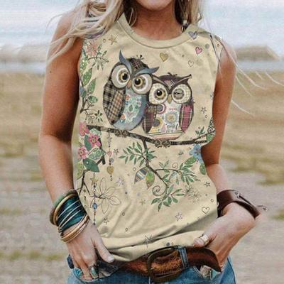 Сова Животное 3D Принт Женские Майки Летняя Мода Круглый Вырез Повседневный Жилет С Открытыми Плечами Y2k Топ Без Рукавов Майка Женская Одежда