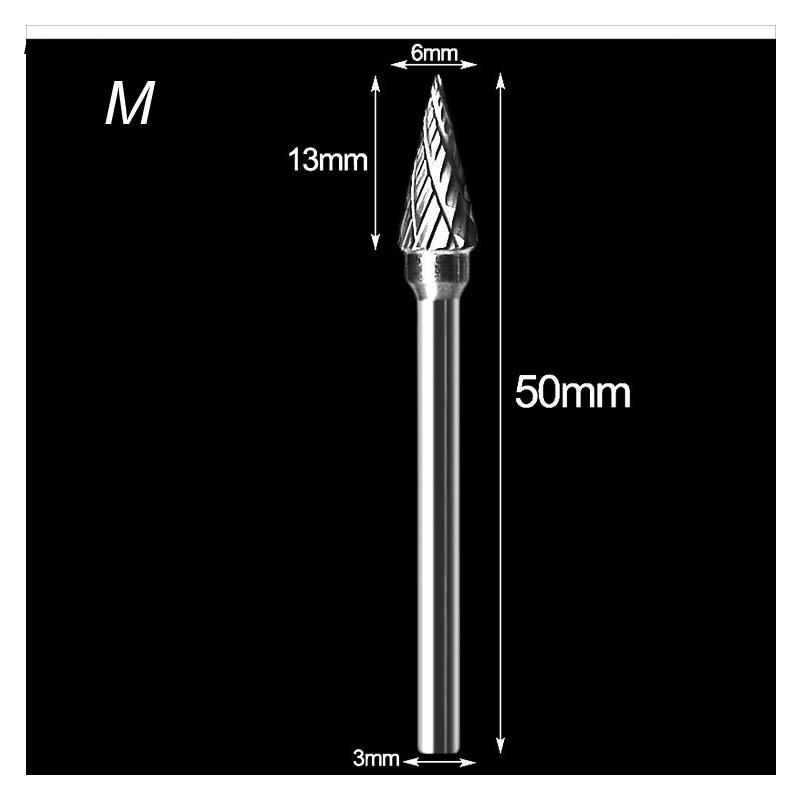 3mm Shank Drawing Tungsten Carbide Burr Milling Cutter Rotary Tool Double Diamond Cut for Dremel Metal Wood Electric Grinding