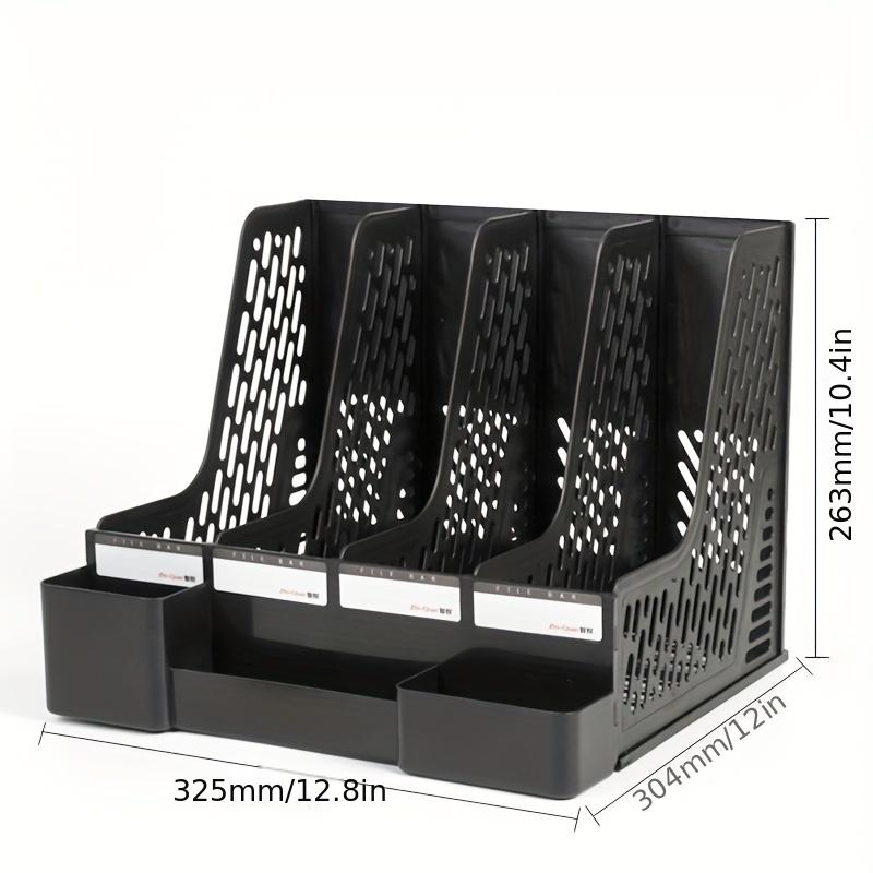 Thickened Four-Section File Holder Desktop File Organizer Box with Pen Cup, Made of PP Material, for Office Supplies