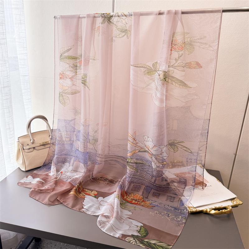 Yijingfeng Encryption Yourou Yarn Printing Spring and Summer Silk Scarf Large Long Scarf Travel Shawl Sun Protection Women's Scarf Headscarf