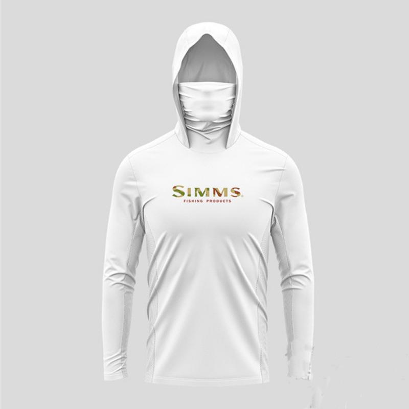 SIMMS 2024 Мужская рыболовная рубашка с капюшоном и защитой от УФ-излучения, с маской для защиты от солнца