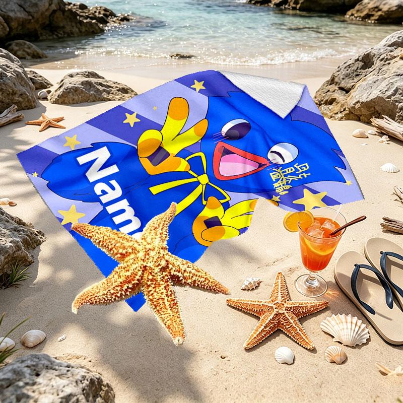 Custom Name Personalized Huggy Wuggy Print Beach Towel, for Trip Camping Beach Party Home Decor, Birthday Gift for Family & Friends