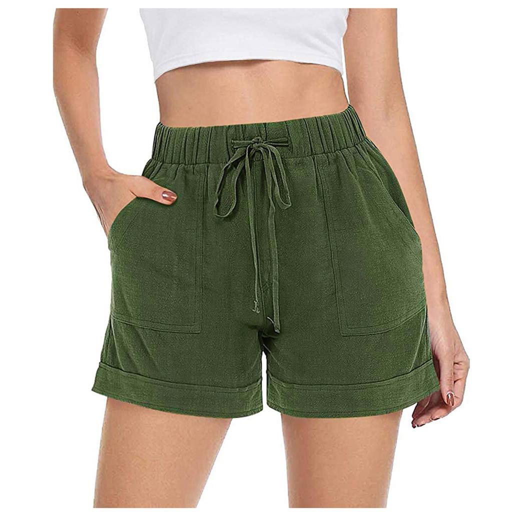 Женские однотонные шорты с уздечкой и карманами для свободного времени, шорты с эластичной резинкой на талии, брюки