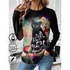 Women's T Shirt 3D Print Cat Butterfly Colorful Design Long Sleeve Daily Weekend Fashion Round Neck Regular Fit