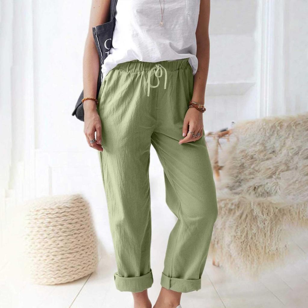 Women's Pants, Casual Solid Color Pocket Pants Elastic Waist Loose Straight Leg Pants