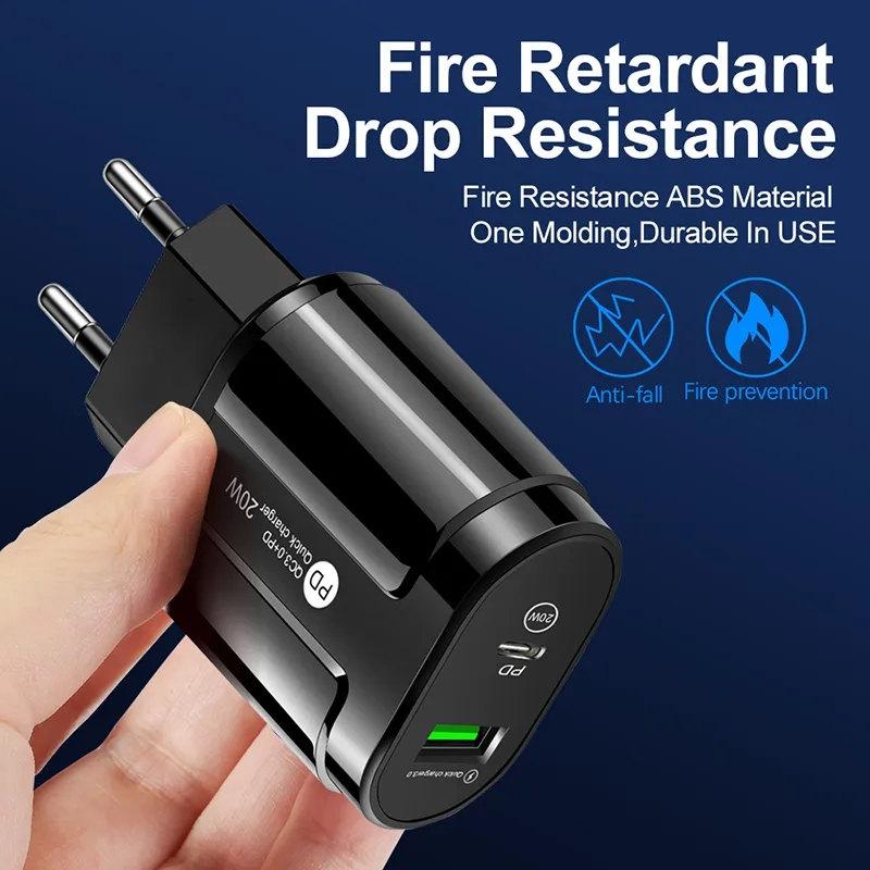 20W PD USB 5V 2A C Зарядное устройство с двумя портами Настенный адаптер для быстрой зарядки телефона Type-C для iPhone 14 13 11 Pro iPad Huawei Xiaomi Samsung