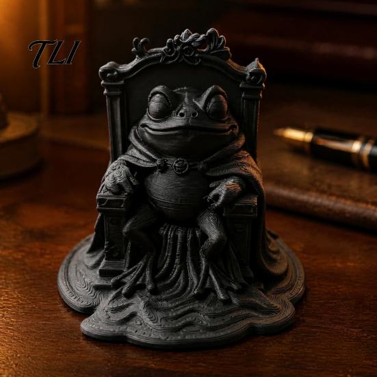 Creative Gift for Fantasy Lovers 3D Printed Frog Pumpkin Throne Figurine, Cloak Ornament, Halloween Desktop Figurine Gothic Animal Statue Home Office