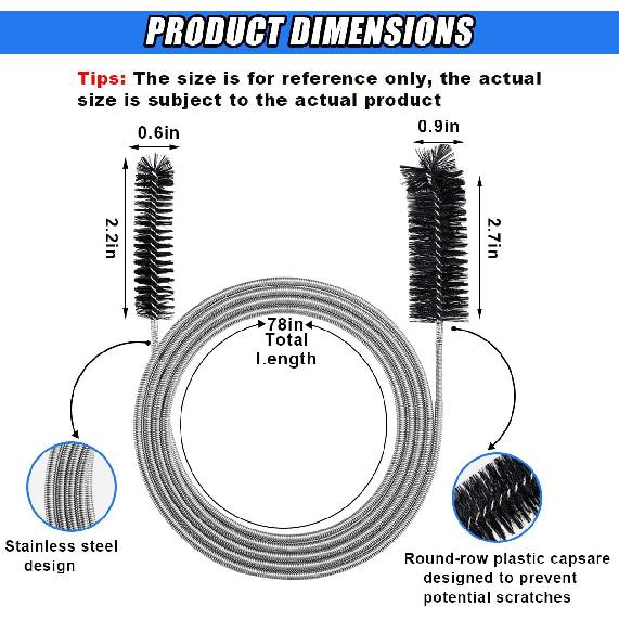 78 Inch Flexible Long Drain Brush, Elastic Slim Hose Pipe Brush | Nylon Stainless Steel Flexible Feeding Tube Cleaning Brush, Auto Sunroof Drain Hole