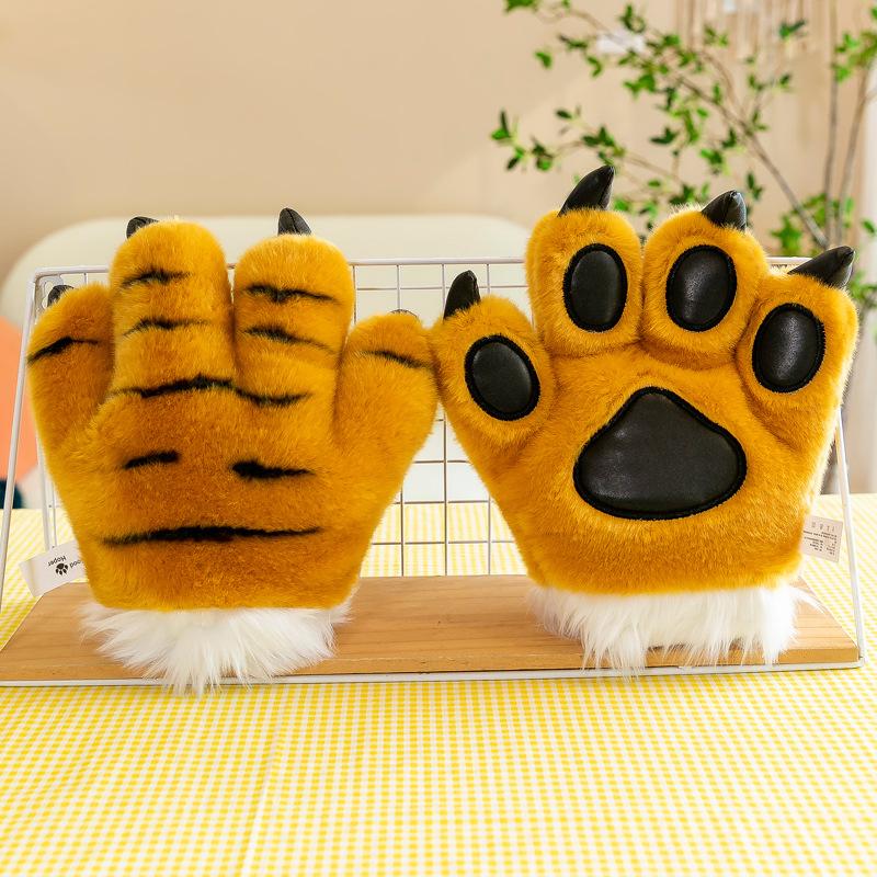 Simulated Tiger Tail Paw Plush Toy Cute Tiger Claw Gloves Headband Zoo Performance Dress Up Props Batch