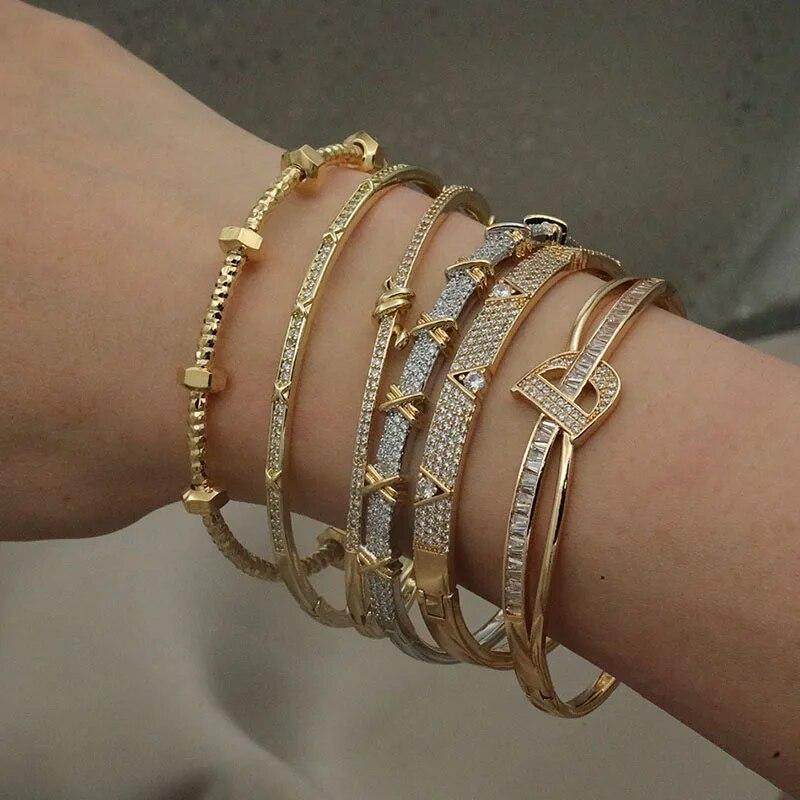Classic Luxury Zirconia Cross Letter D Charm Bracelets For Women Fashion Brand Jewelry Elegant Knot Bangle