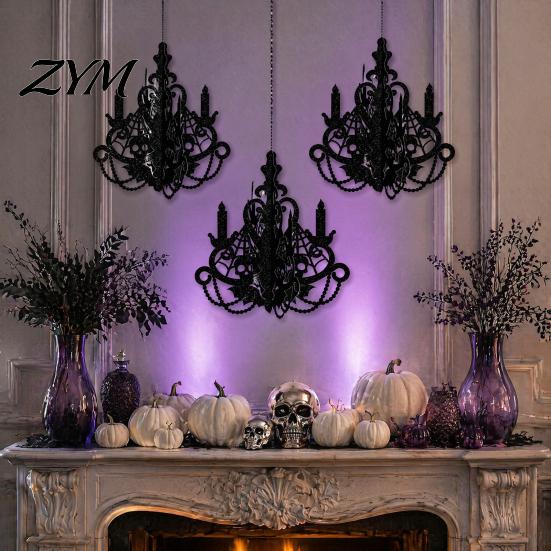 Halloween Party Supplies 3D Candlestick Chandelier Ceiling Ornament, Gothic Glitter Lightweight Hanging Decorations Decoration for Holiday Party,