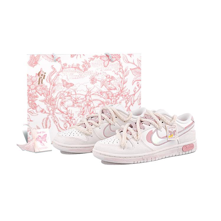 Nike Кроссовки Dunk Ударопрочные, Износостойкие, Дышащие Низкие Скейтбордические Женские Розовый Белый HF5074-133(Team27-S-BOX)
