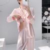 New spring and summer women's ice silk pajamas comfortable striped long-sleeved trousers acetic acid two-piece loungewear