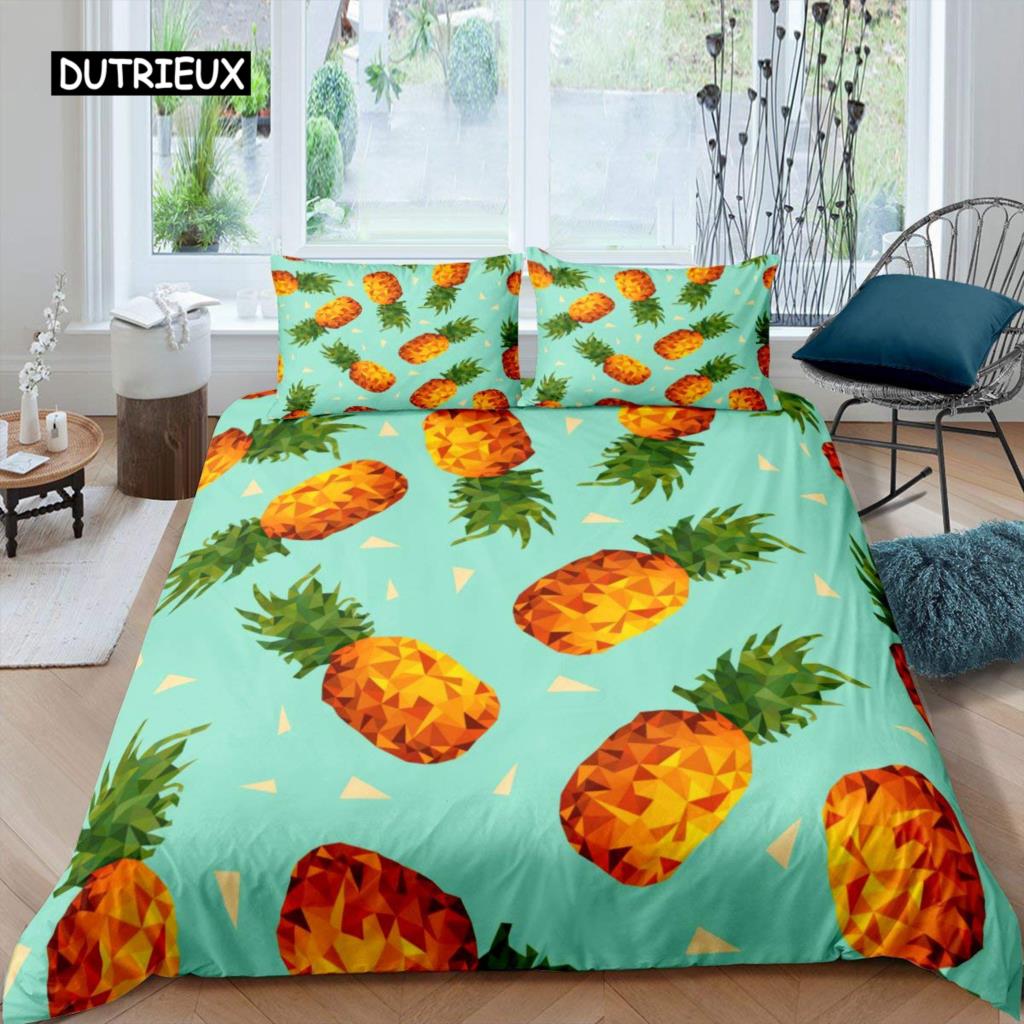 Комплект постельного белья с рисунком ананаса, размер King, желтый, геометрический, с рисунком ананаса, наволочка с принтом фруктов и морем