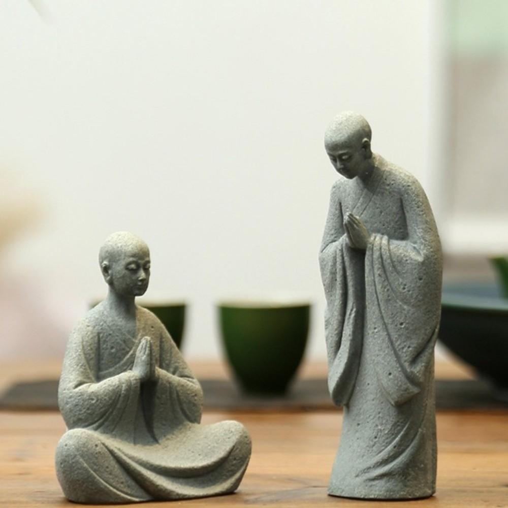 Micro-Landscape Meditation Monks Figurine Resin Funny Zen-Themed Decoration Desk Home Prayer Monks Statues