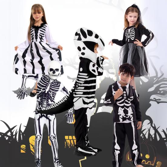 Kids Skeleton Costume Halloween Skeleton Tutu Skirt/Dinosaur Jumpsuit/Bone Onesie Outfit for Boys Girls Dress-up