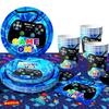 Gamer Birthday Decorations Blue,113pcs Gaming Party Tableware-Game Themed Party Plate Cups Etc Video Game Birthday Party Supplies for Kids, Serves 16