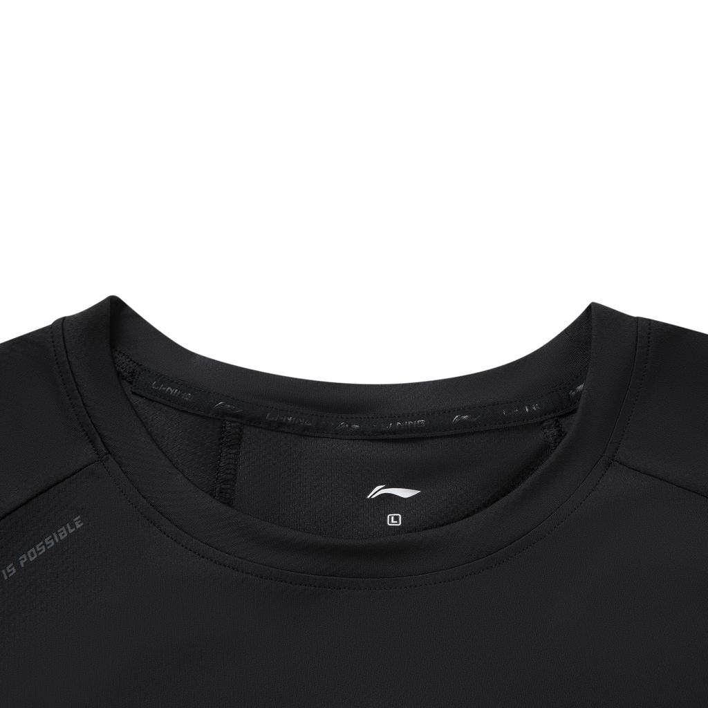 Li-Ning Черная мужская футболка для фитнеса с коротким рукавом, круглым вырезом, быстросохнущая, удобная. Топы ATSV285-5