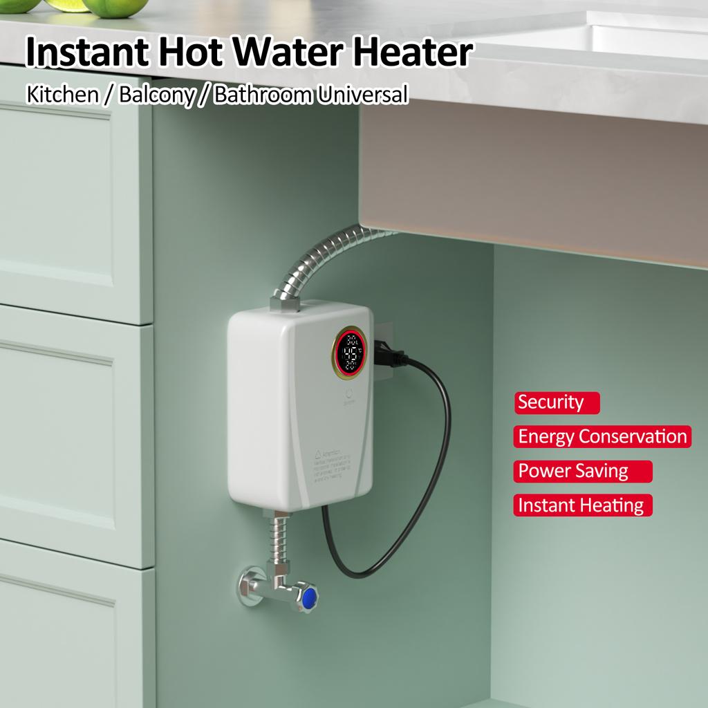 Instant Water Heater 3500W 220V White Mini Tankless Instant Hot Water Heater Bathroom Kitchen Washing With Digital