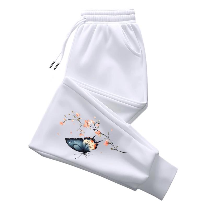 Women's Butterfly Print Sweatpants High Grade Ladies Daily Casual Sporty Jogger Pants Home Outdoor Comfort Breathable Trousers