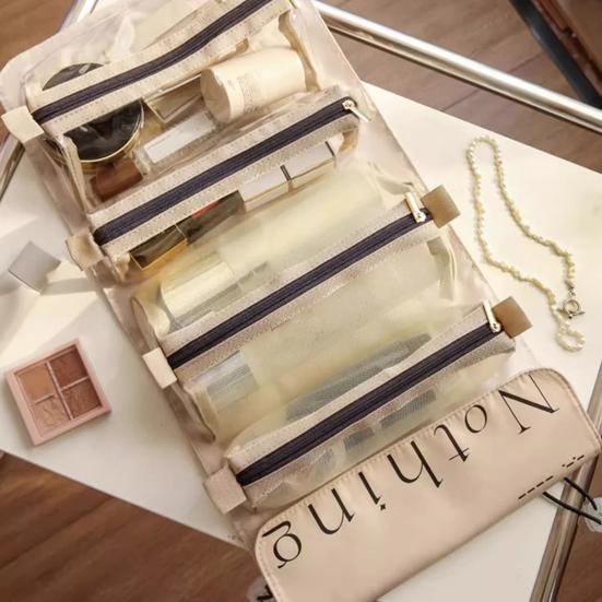 Сумка для туалетных принадлежностей, складная, сворачивающаяся, косметичка, органайзер для косметики, 4 отделения, большая вместимость, застежка-молния, водонепроницаемый дорожный чехол