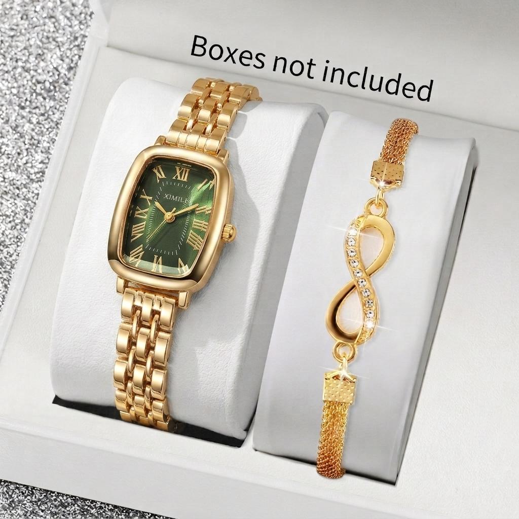 Xiaomi 2PCS Luxury Rectangle Women Watch Stainless Steel Bracelet Set Elegant Ladies Quartz Wristwatch Relogio Feminino (Without Box)