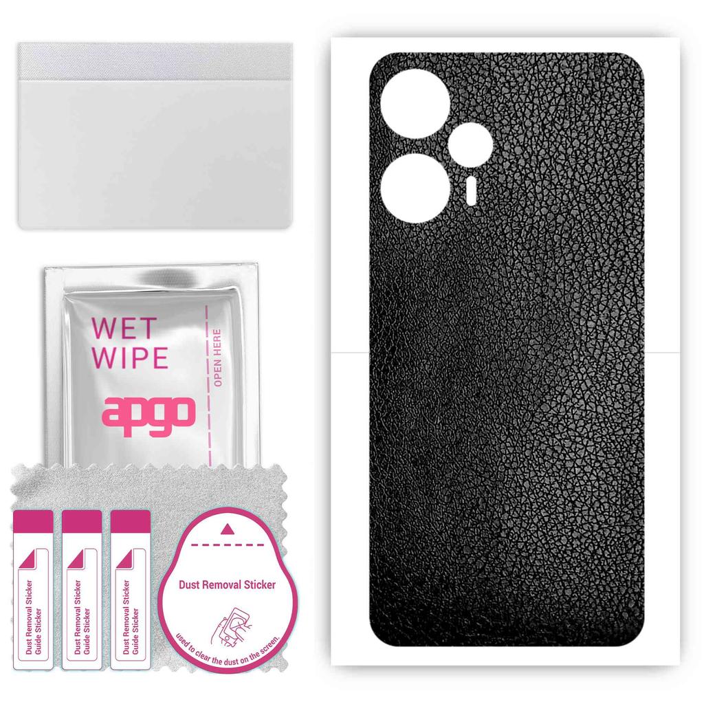apgo Protective Skin Sticker for the Back Compatible with Redmi Note 12 Turbo, Wrap Film, Foil, Vinyl - Pattern Black Leather