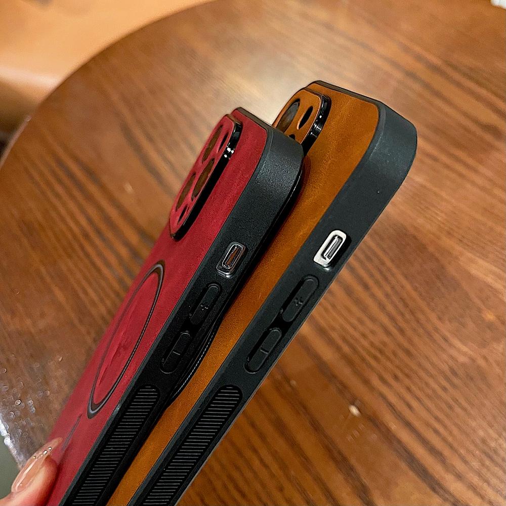 Мультяшная Голова Оленя Магнитный Чехол из Искусственной Кожи для iPhone 16 Pro Max 16ProMax Беспроводная Зарядка Точное Отверстие Задняя Крышка Камеры