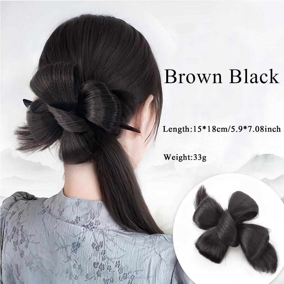 Synthetic Maruki Head Wig Circle New Chinese Style Bride's Curled Hair Bun Clip In the Hair and Ponytail Ancient Style Wig Bag