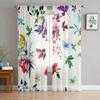 Flower Leaves Watercolor Tulle Curtains for Bedroom Hall Living Room Decor Chiffon Curtain for Balcony Kitchen Home Drapes