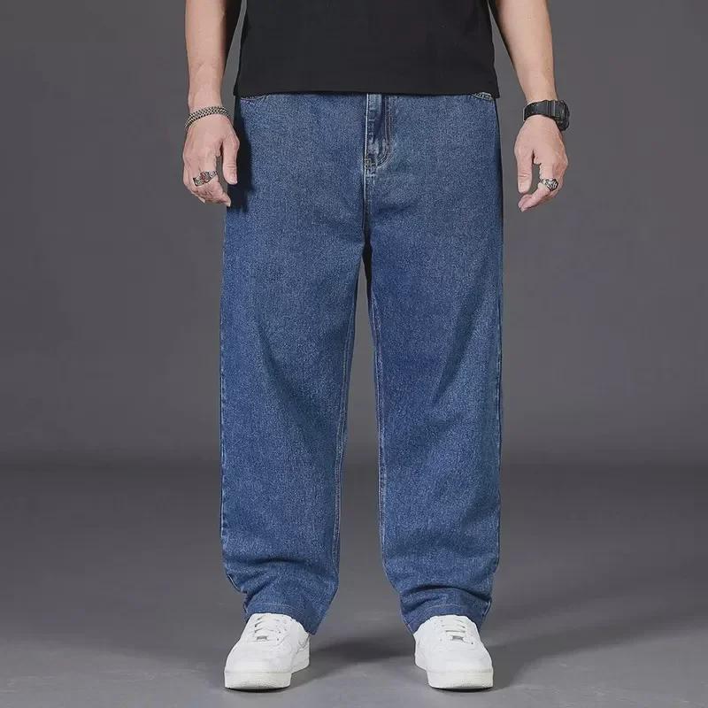 Men's Plus Size Autumn Loose Straight Wide-Leg Elastic Waist Jeans