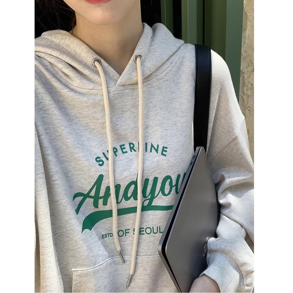 Утепленный Даже Кепка Свитер Толстовка с капюшоном Женская Осень и Зима Свободная с принтом букв Студенческая куртка Топ с длинным рукавом Ретро Универсальная толстовка