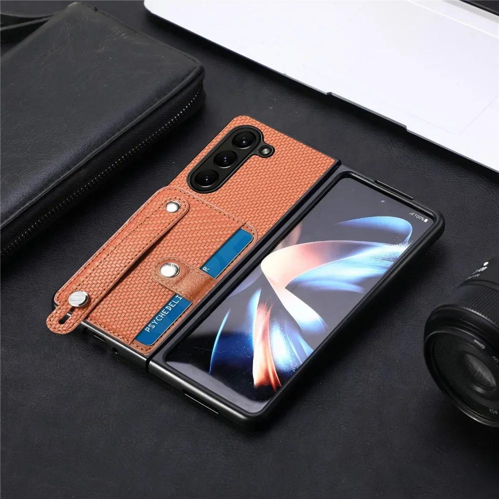 Чехол-кошелек с держателем для карт и ремешком на запястье для Samsung Galaxy Z Fold 6 5 4 3 2 Fold6 Fold5 Fold4 Fold3 Fold2 5G PU кожаный чехол
