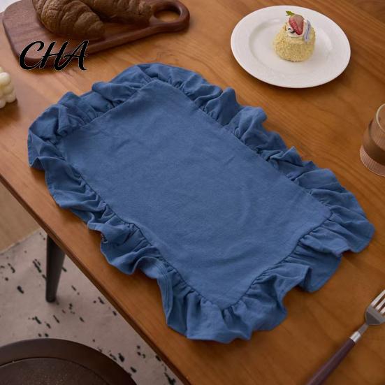 Boho Chic Table Decor Placemat with Ruffle Edge, Heat Resistant Mat, Rectangular Edge Fabric Coaster for Home Party Dining Non Slip Placemats