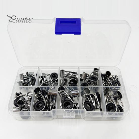 45Pcs/Box Fishing Rod Guide Ring Assorted Sizes Stainless Steel Ceramic Eyelet Replacement Freshwater Saltwater Fishing Pole Tip Repair Kit