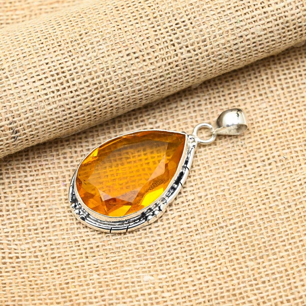 Honey Topaz Gemstone Handmade 925 Solid Sterling Silver Jewelry Lovely Pendant For Her