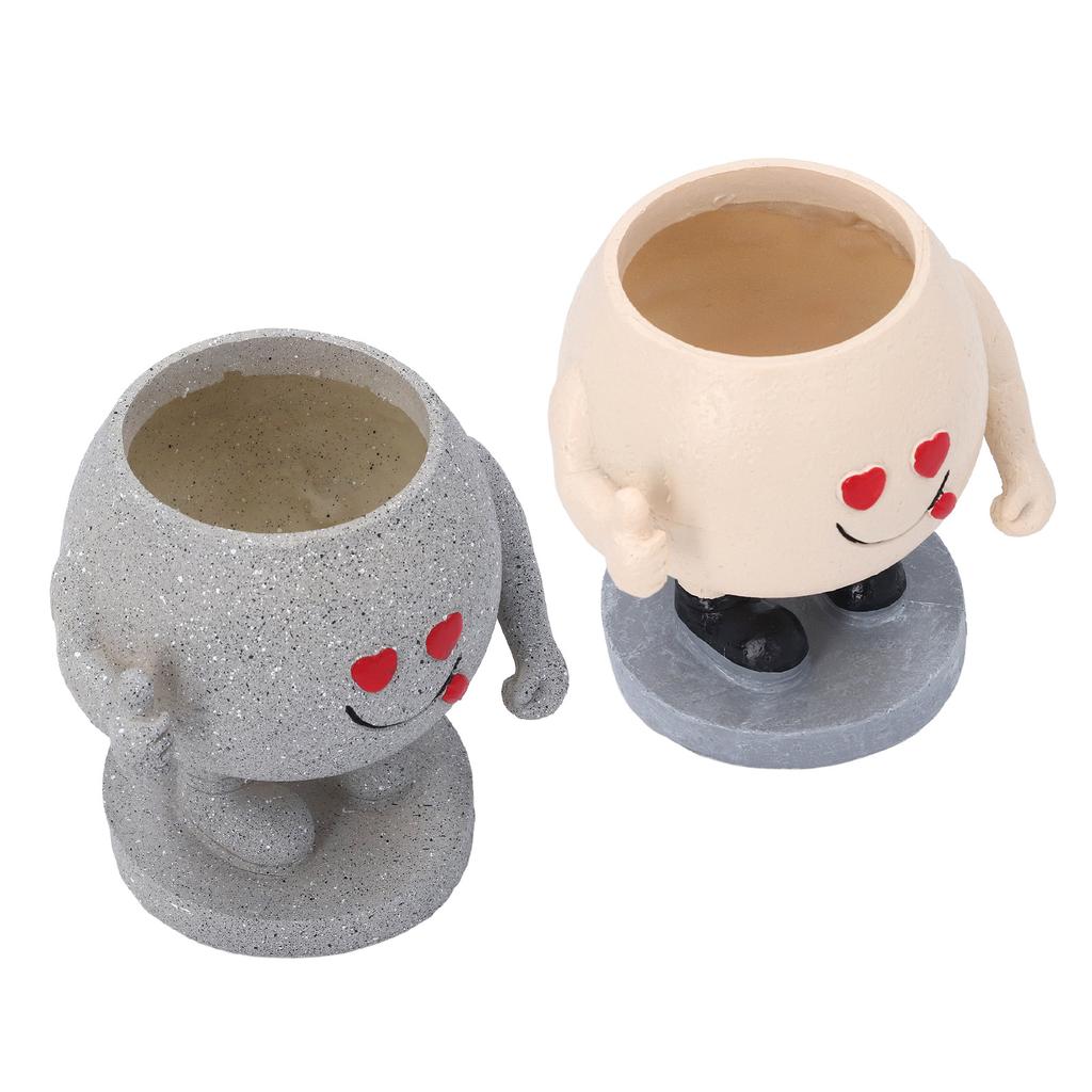 Милый круглый горшок для растений с изображением мультяшного лица из смолы, цветочный горшок с дренажным отверстием для суккулентов Ind