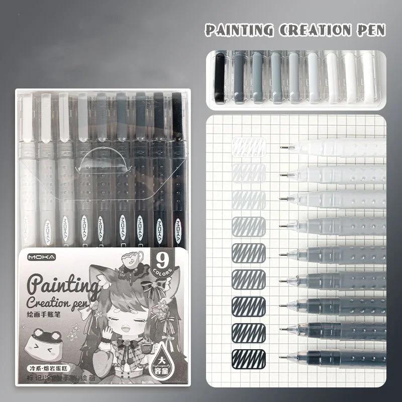 9 шт./компл. гелевая ручка для рисования градиентным цветом 0,5 мм, гладкая цветная ручка для канцелярских принадлежностей для журнала, для писания, для студентов