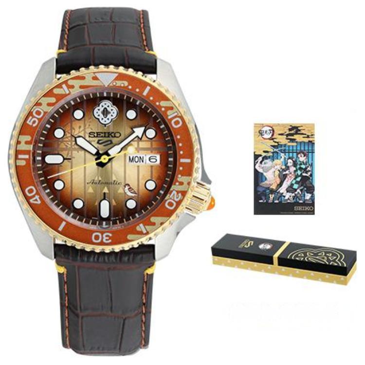 Seiko 5 Часов-Коллаборация Demon Slayer из Нержавеющей Стали Зеницу Агацума Механические Часы IP Версия Механический Механизм Кожаный Ремешок SRPJ24K1