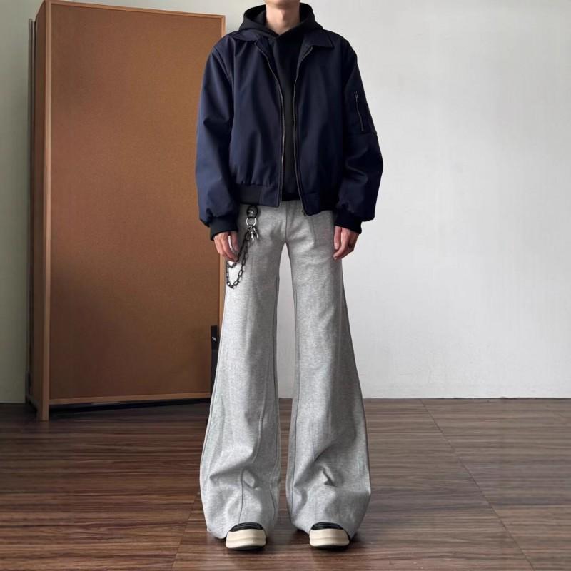 ARES Mens Slim Straight Flared Sweatpants High Waist Side Zip Stretch Casual Pants