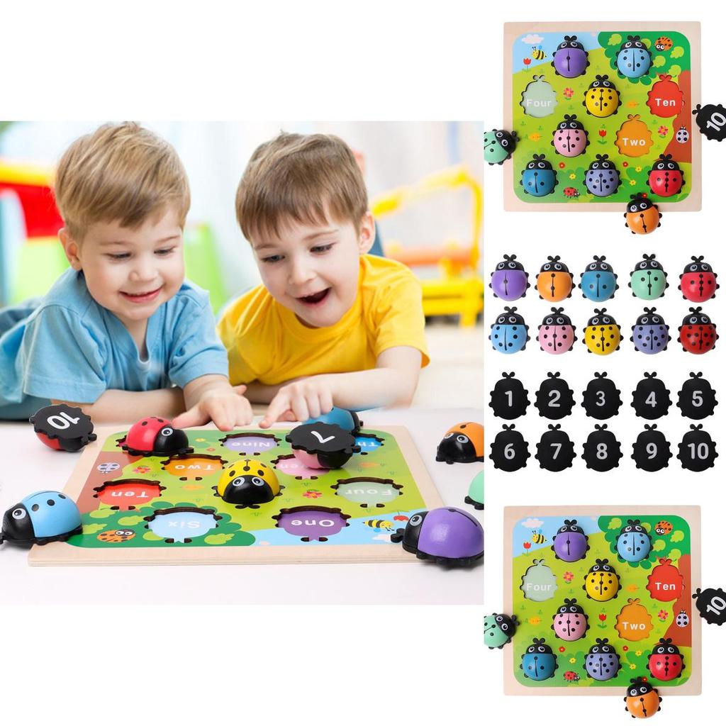 Деревянная игрушка-божья коровка с цифрами для детей, развивающая обучение и когнитивное развитие
