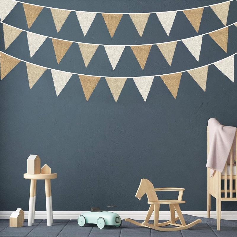 3.6M Burlap Triangle Pennant Flag Linen Bunting Garland Streamers for Birthday Wedding Engagement Camping Rustic Graduation Party Decorations