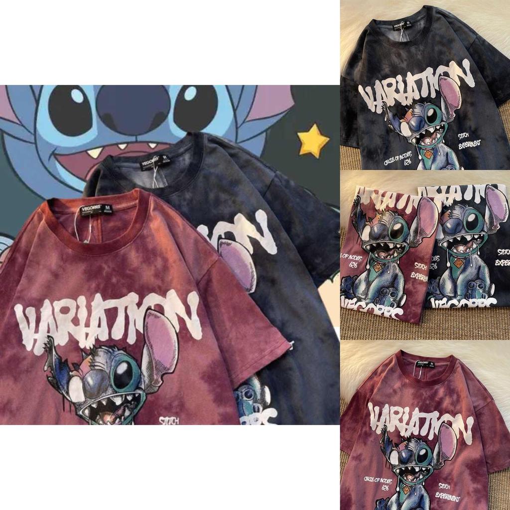 Casual Summer T Shirt With Stitch Pattern Printed Dyeing Cotton Blend For Student Fashion