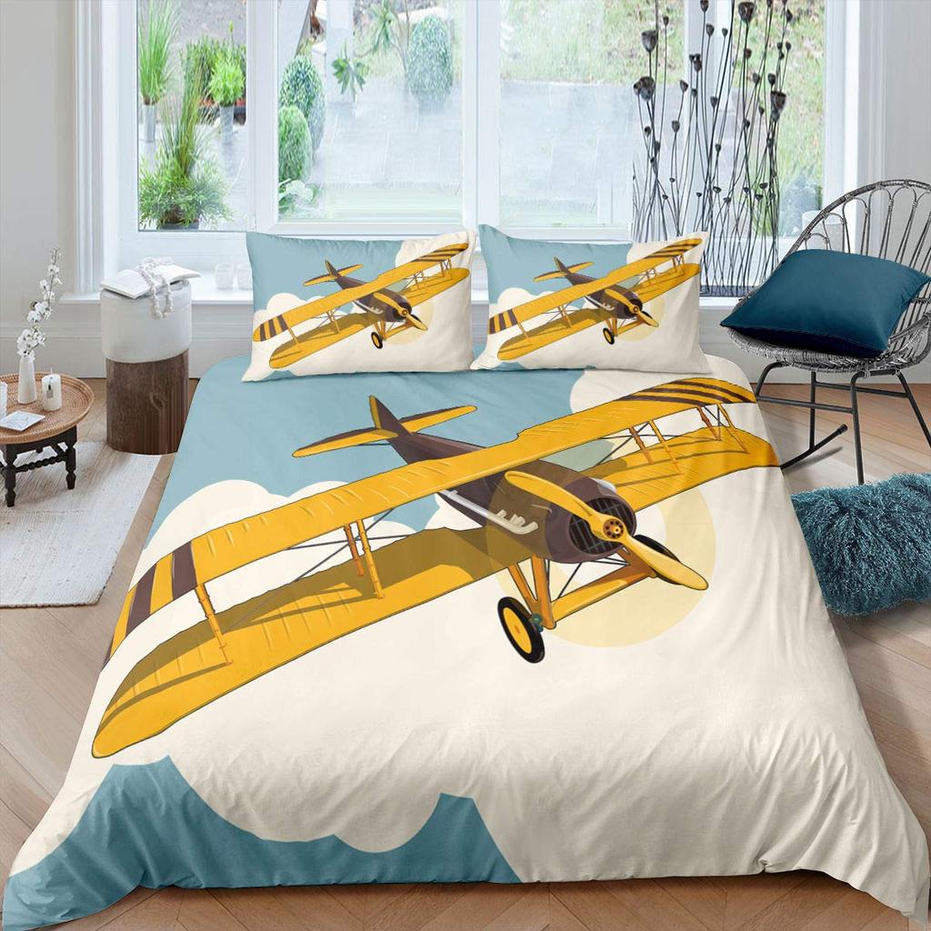 Пододеяльник с изображением мультяшного самолета для мальчиков и детей, радуга, облака, звездное небо, комплект постельного белья для малышей, самолеты, милый белый полиэстер, пододеяльник