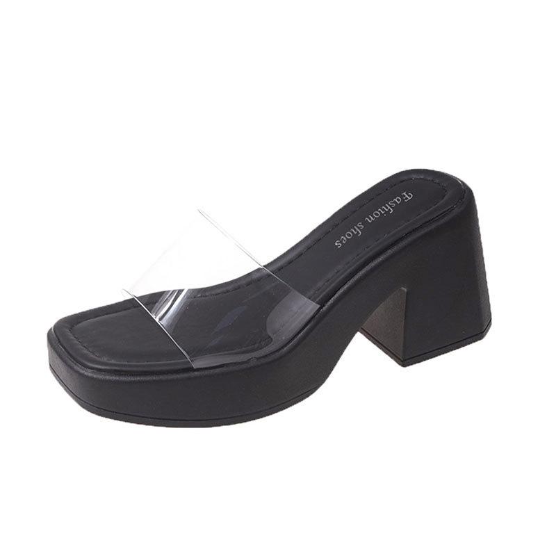 Открытые носки на толстой подошве женские модные односложные кроссовки 2025 новые летние прозрачные босоножки на высоком каблуке в стиле феи