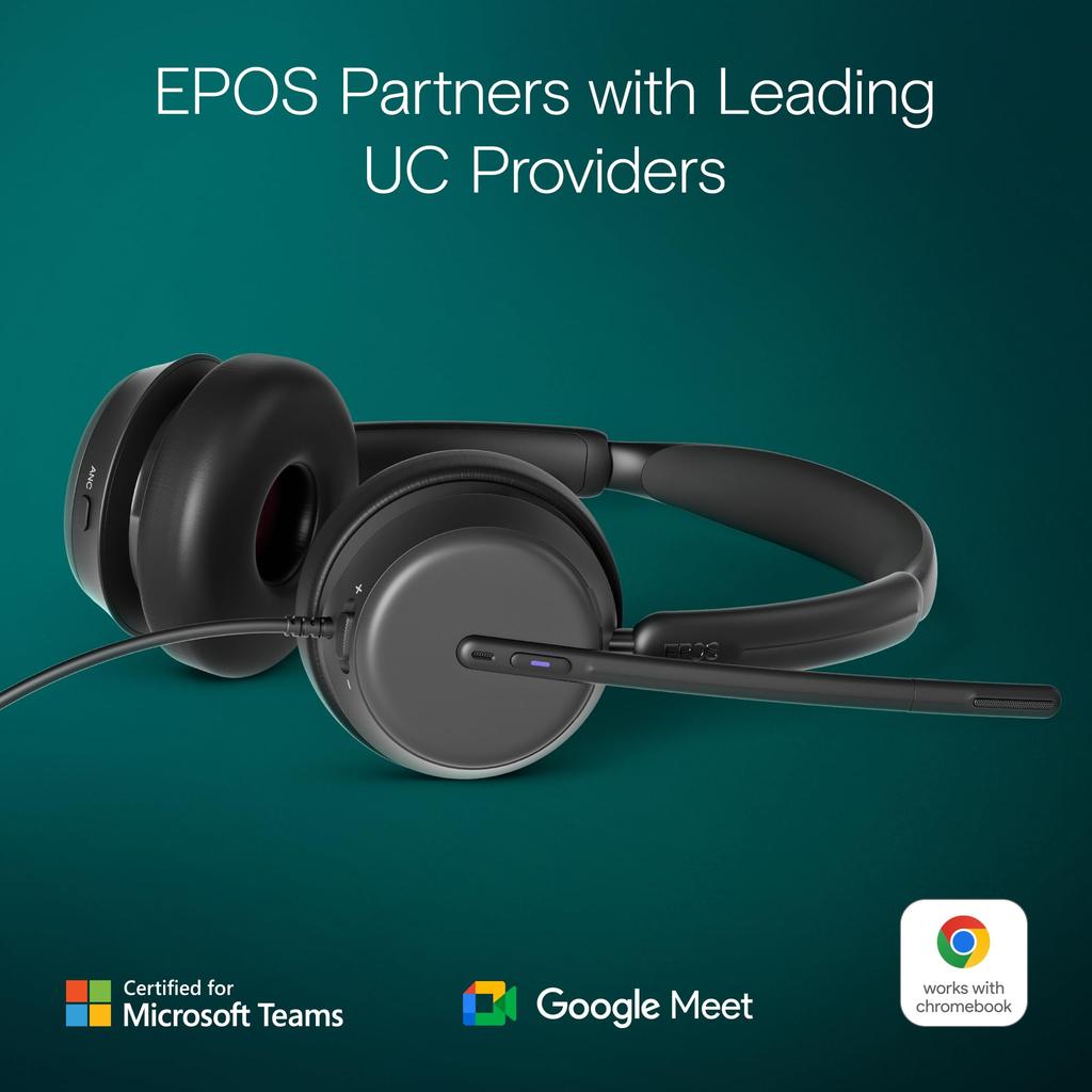 EPOS Impact 860T ANC Гарнитура с улучшенным шумоподавлением для офисов открытого типа Сверхширокополосное аудиосоединение Сертифицировано для Microsoft Teams - USB-C